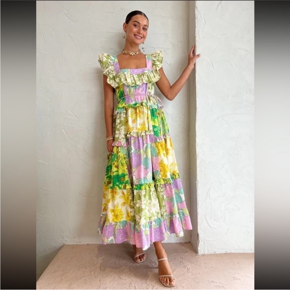 Alemais Elora Patchwork Tiered Midi Dress Sz 0 - Picture 8 of 8